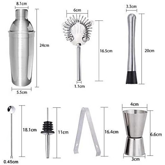 NIB - 9 PC Cocktail Stainless Elegant Shaker set - Picture 2 of 7